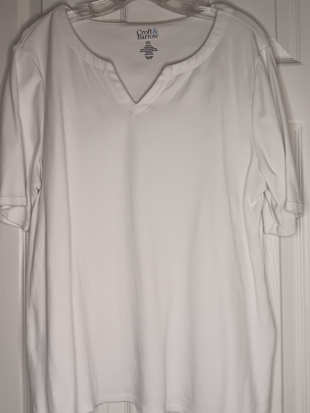 croft & barrow White Short-Sleeve Notch-Neck Top